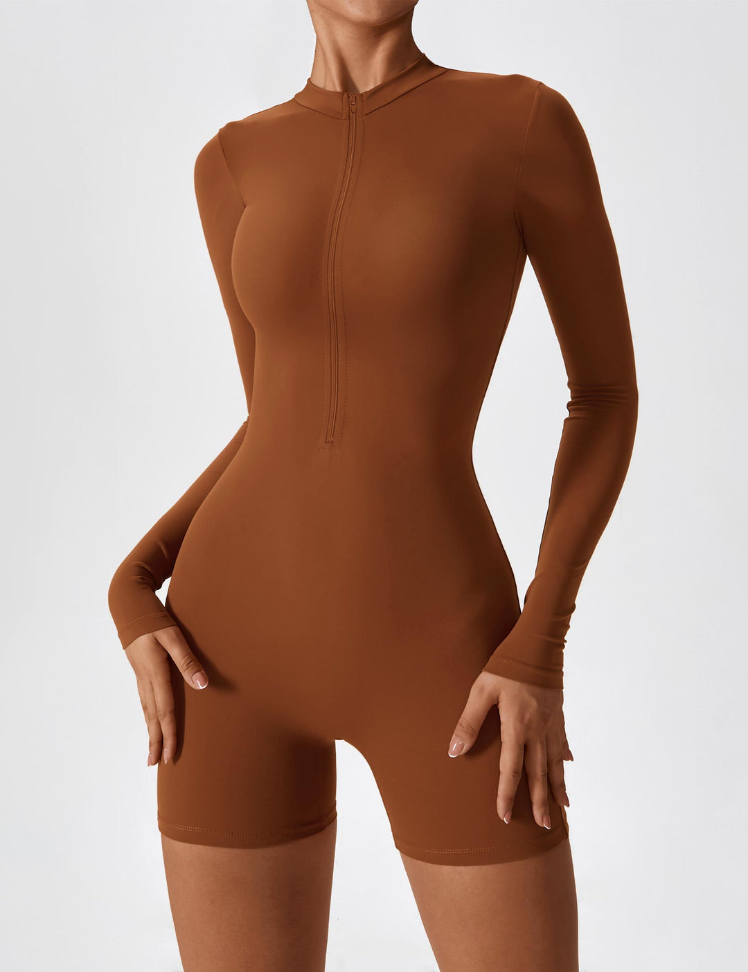 EliteFit Long Sleeve Romper | Half-Zip Stand Collar &amp; Anti-Slip Cuffs for Confidence