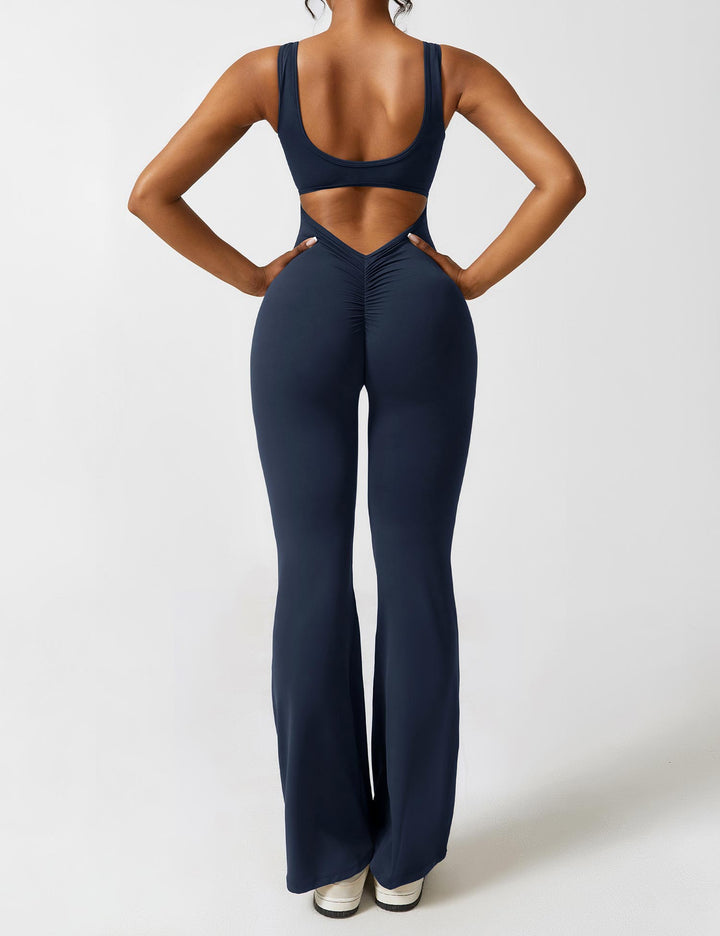 LIVIA – Flared Open-Back Jumpsuit with Scrunch Butt