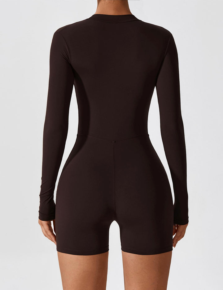 EliteFit Long Sleeve Romper | Half-Zip Stand Collar &amp; Anti-Slip Cuffs for Confidence