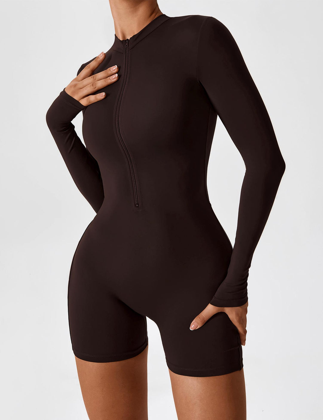 EliteFit Long Sleeve Romper | Half-Zip Stand Collar &amp; Anti-Slip Cuffs for Confidence