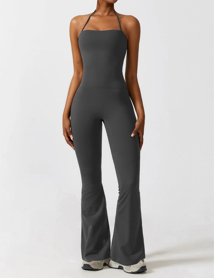 Celeste – Convertible Halter Jumpsuit with Removable Straps, Flared Pants