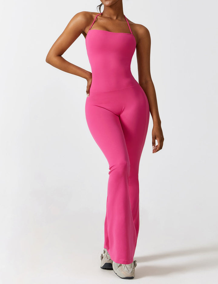 Celeste – Convertible Halter Jumpsuit with Removable Straps, Flared Pants