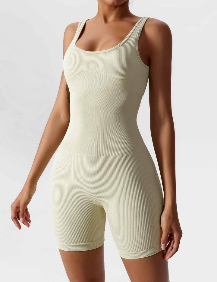 FlexiFit U-Neck Romper | Waist Cinching Design & Seamless Ribbed Knit