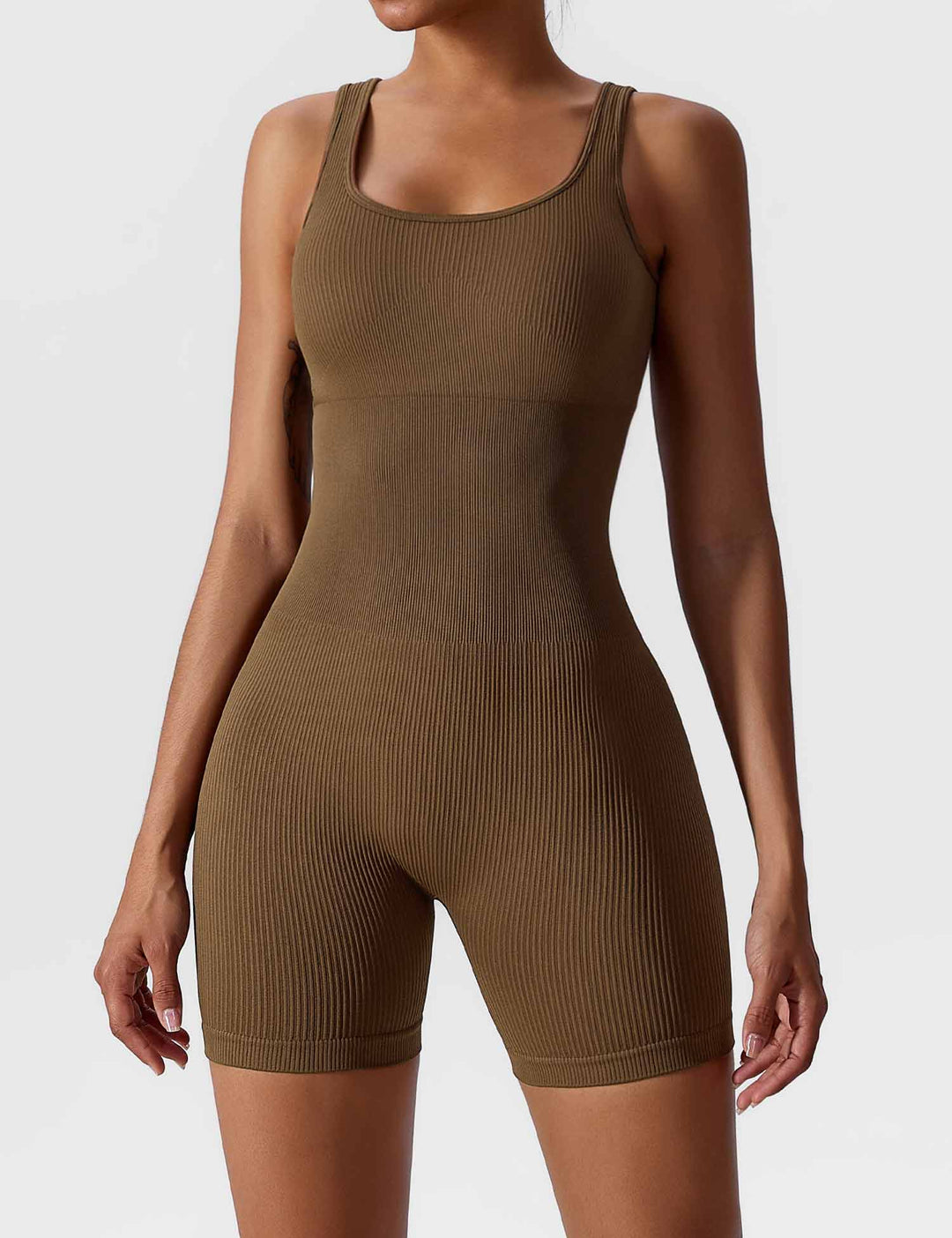 FlexiFit U-Neck Romper | Waist Cinching Design & Seamless Ribbed Knit