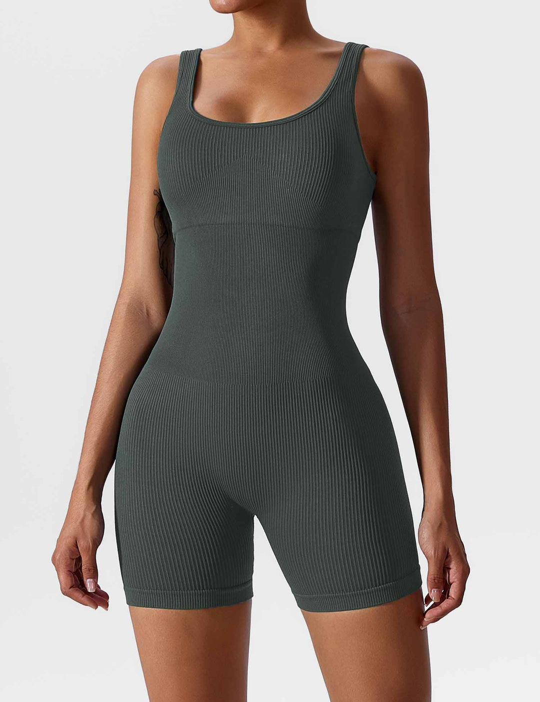 FlexiFit U-Neck Romper | Waist Cinching Design & Seamless Ribbed Knit