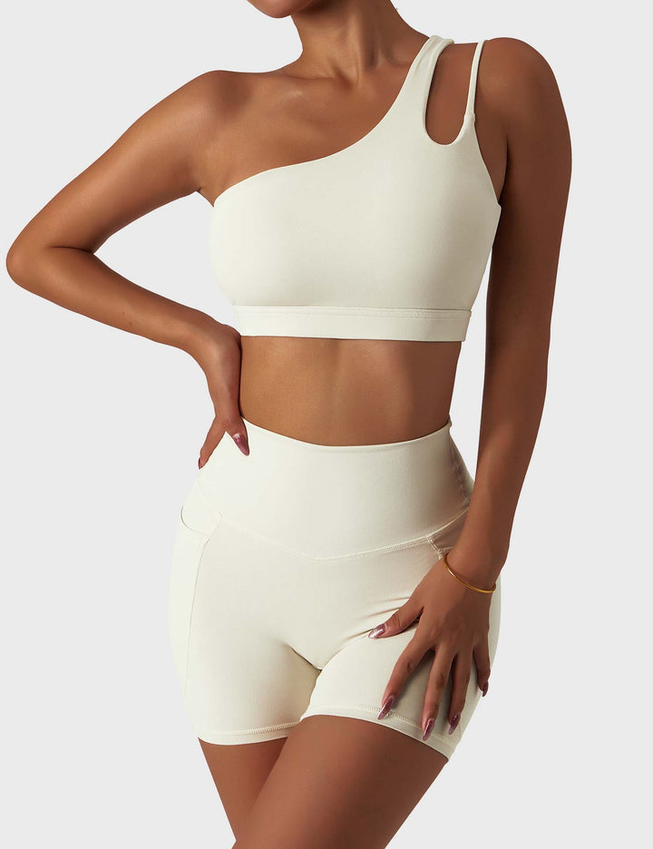 Athléva Luxe Activewear Set | Asymmetrical One-Shoulder Top with High-Waisted Shorts or Leggings