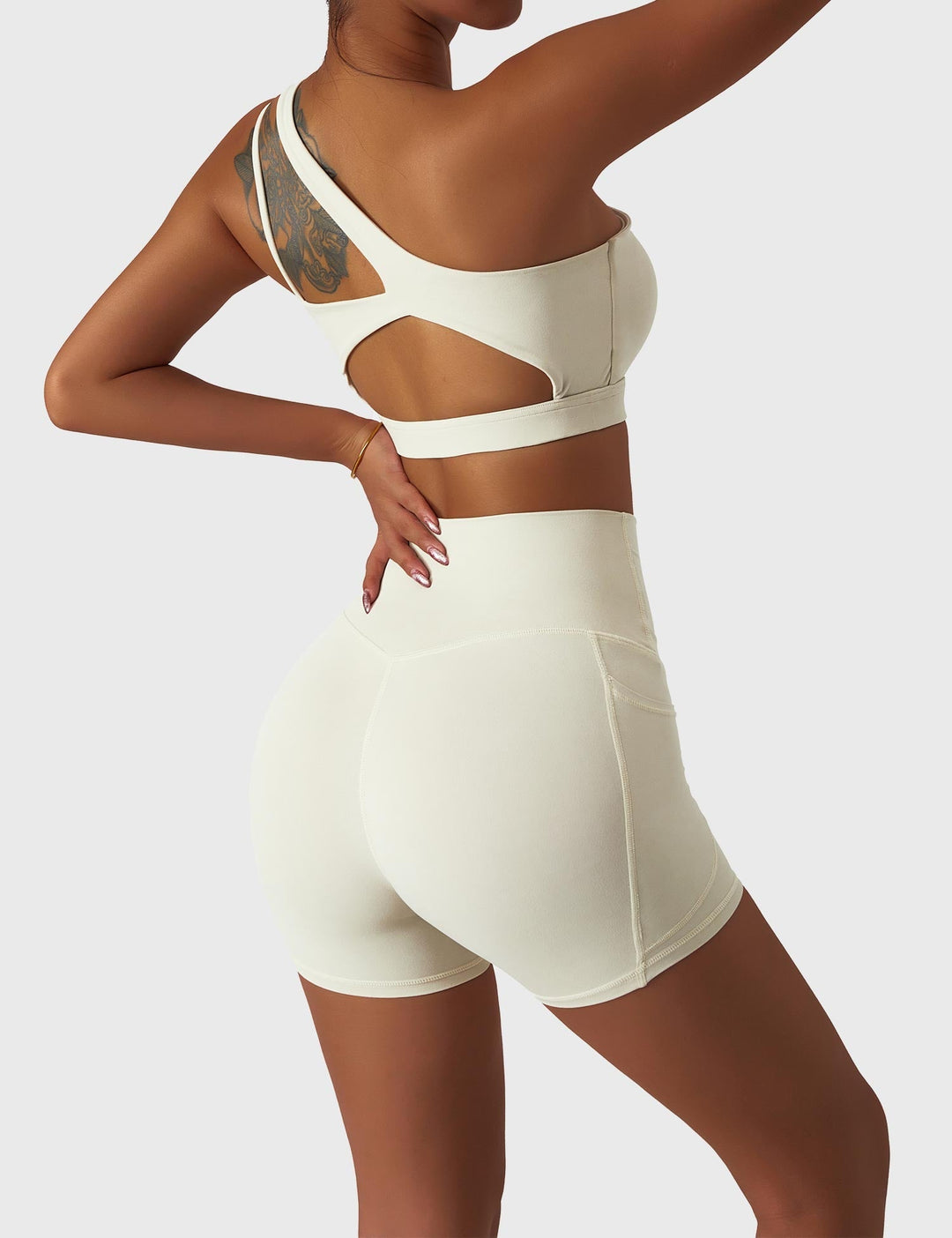 Athléva Luxe Activewear Set | Asymmetrical One-Shoulder Top with High-Waisted Shorts or Leggings