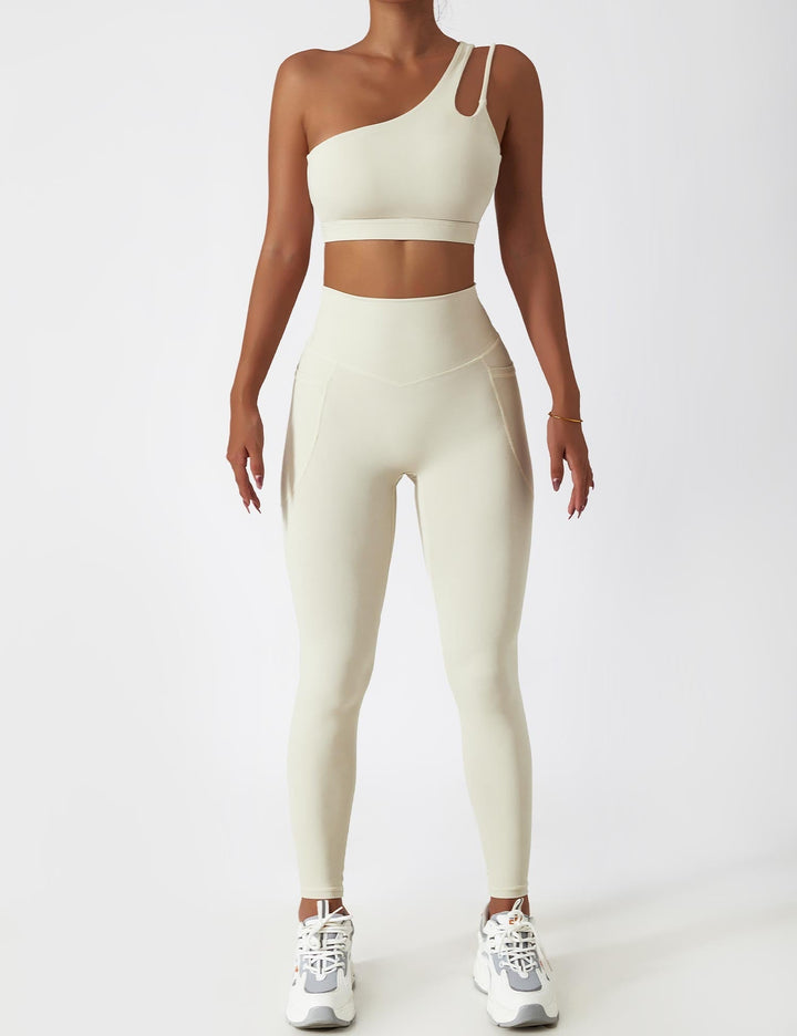 Athléva Luxe Activewear Set | Asymmetrical One-Shoulder Top with High-Waisted Shorts or Leggings