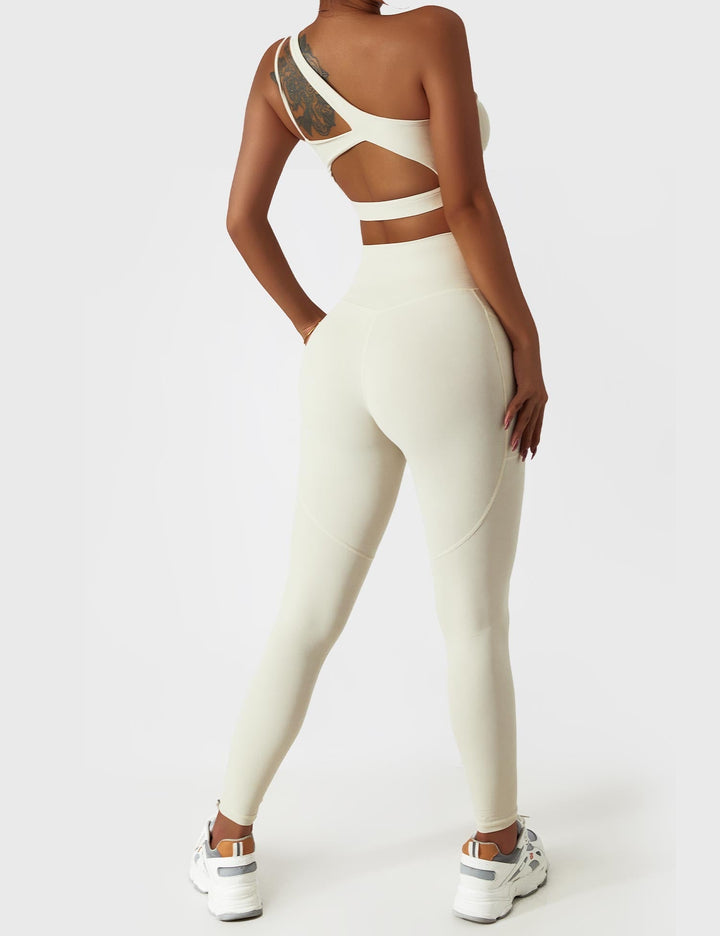 Athléva Luxe Activewear Set | Asymmetrical One-Shoulder Top with High-Waisted Shorts or Leggings