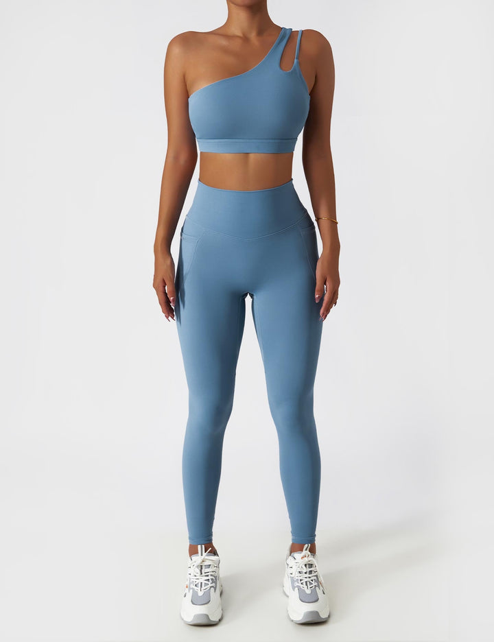 Athléva Luxe Activewear Set | Asymmetrical One-Shoulder Top with High-Waisted Shorts or Leggings