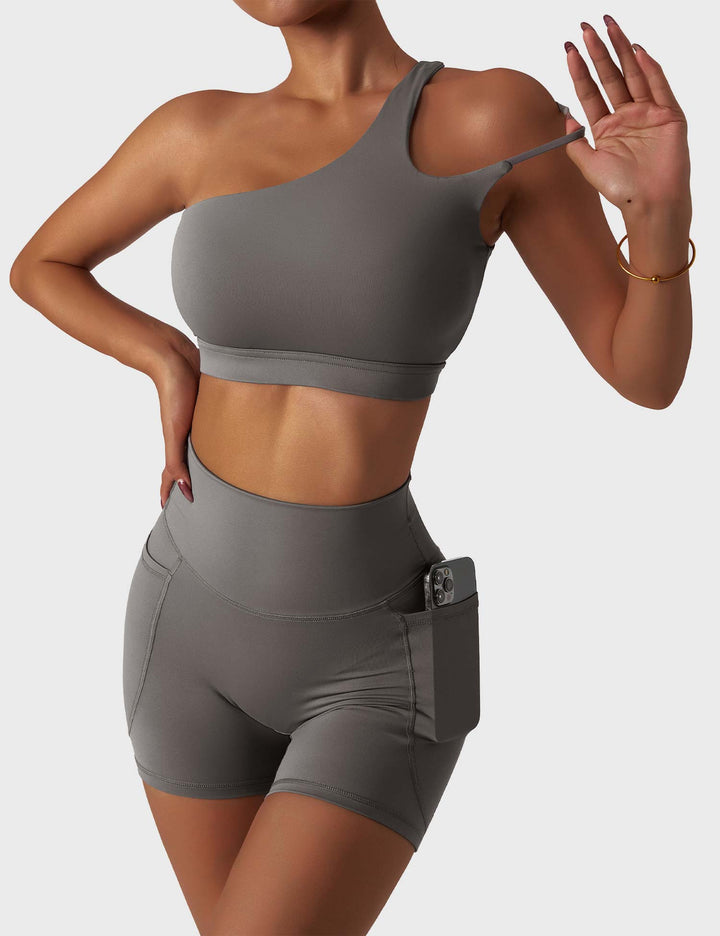 Athléva Luxe Activewear Set | Asymmetrical One-Shoulder Top with High-Waisted Shorts or Leggings