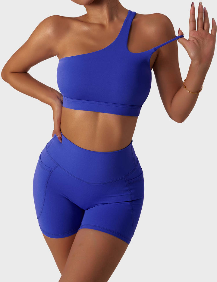 Athléva Luxe Activewear Set | Asymmetrical One-Shoulder Top with High-Waisted Shorts or Leggings