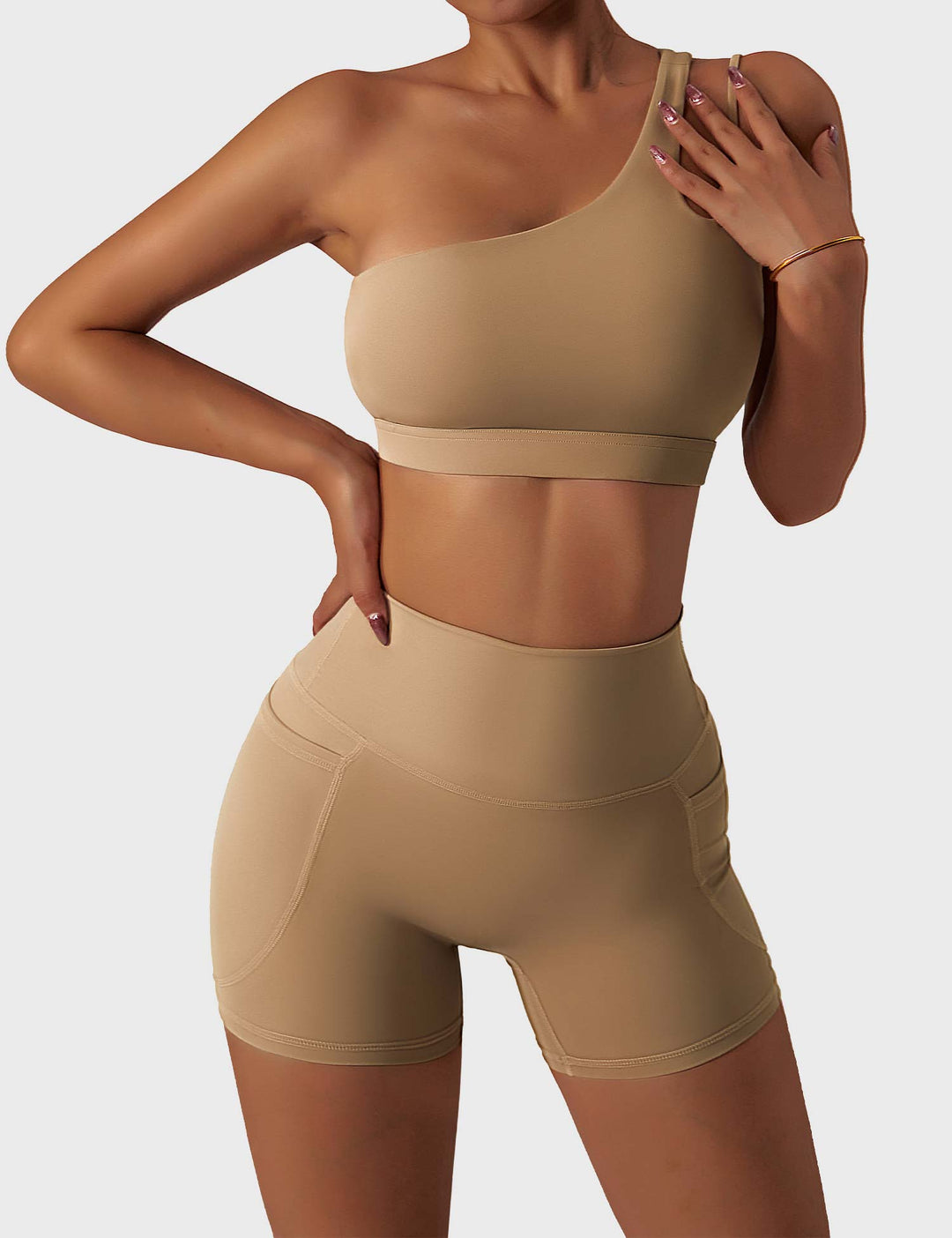 Athléva Luxe Activewear Set | Asymmetrical One-Shoulder Top with High-Waisted Shorts or Leggings