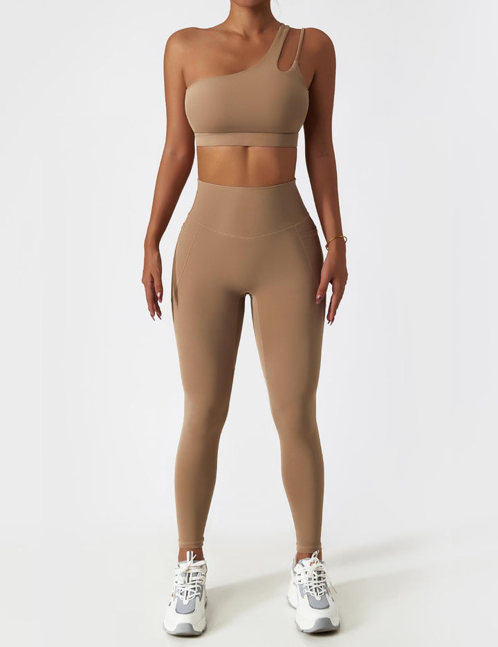 Athléva Luxe Activewear Set | Asymmetrical One-Shoulder Top with High-Waisted Shorts or Leggings