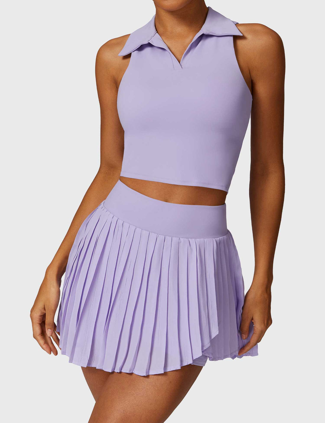 AceCourt 2-Piece Tennis Skirt Set | V-Neck Polo Top & High-Waisted Pleated Skirt