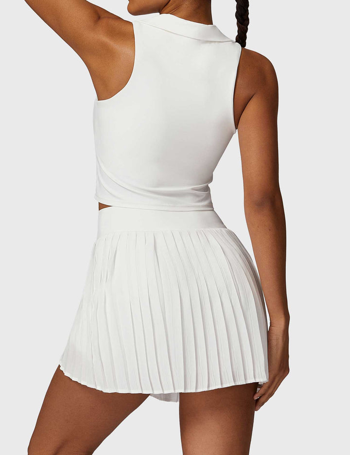 AceCourt 2-Piece Tennis Skirt Set | V-Neck Polo Top & High-Waisted Pleated Skirt