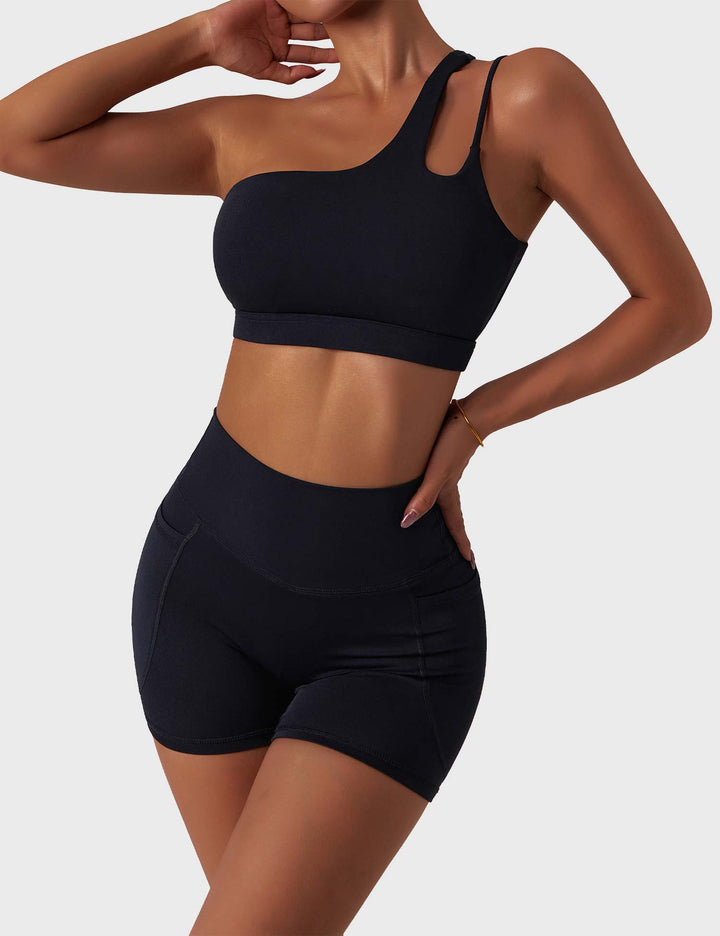 Athléva Luxe Activewear Set | Asymmetrical One-Shoulder Top with High-Waisted Shorts or Leggings