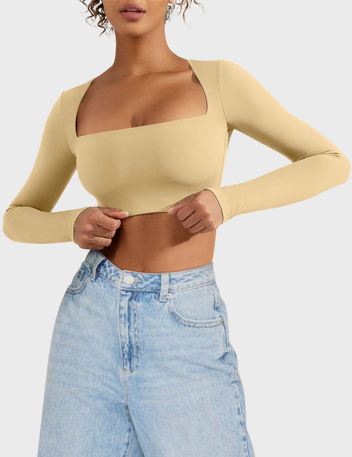 SculptFit Trapezoid Top | Slim-Fit Long Sleeves & Cropped Length for Sexy Style