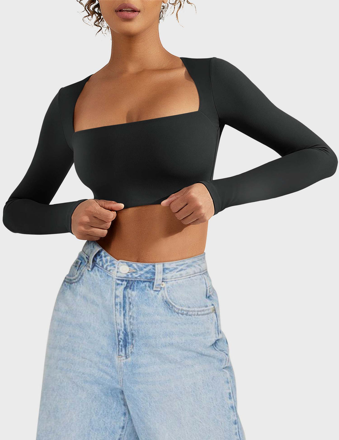 SculptFit Trapezoid Top | Slim-Fit Long Sleeves & Cropped Length for Sexy Style