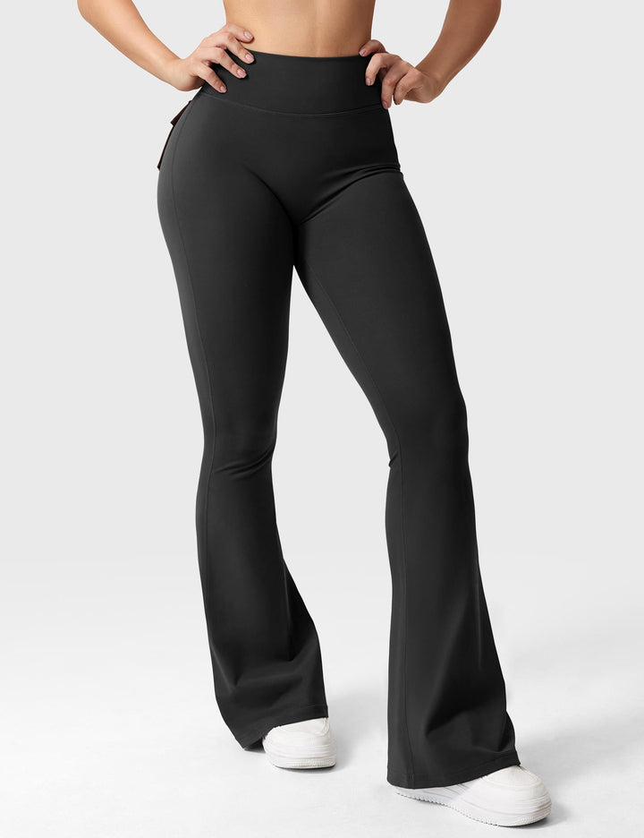 LuxeFit High-Waisted Flared Leggings – Sculpting & Supportive with Cargo Pockets