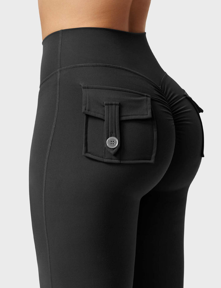 LuxeFit High-Waisted Flared Leggings – Sculpting & Supportive with Cargo Pockets