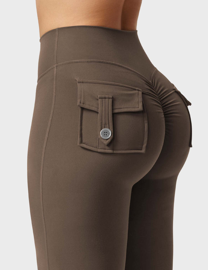 LuxeFit High-Waisted Flared Leggings – Sculpting & Supportive with Cargo Pockets