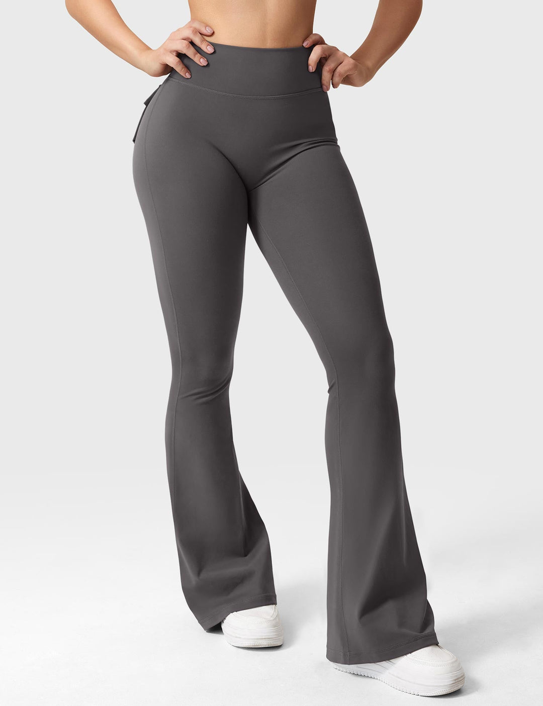 LuxeFit High-Waisted Flared Leggings – Sculpting & Supportive with Cargo Pockets