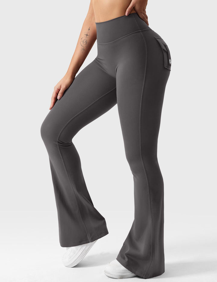 LuxeFit High-Waisted Flared Leggings – Sculpting & Supportive with Cargo Pockets