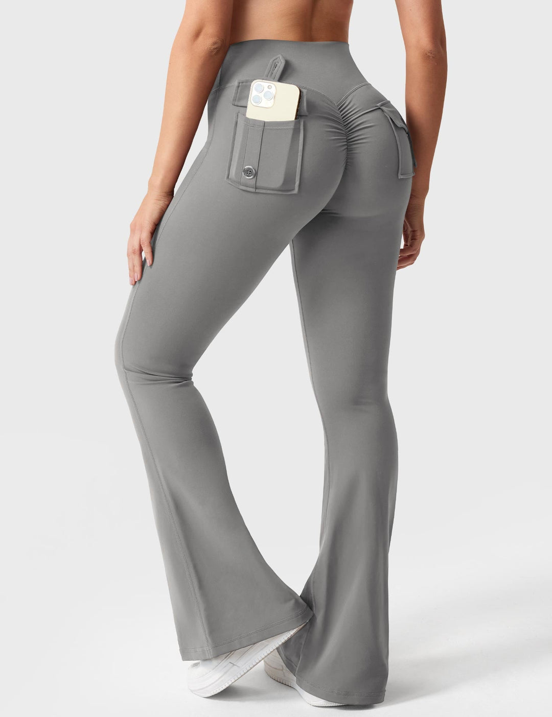 LuxeFit High-Waisted Flared Leggings – Sculpting & Supportive with Cargo Pockets