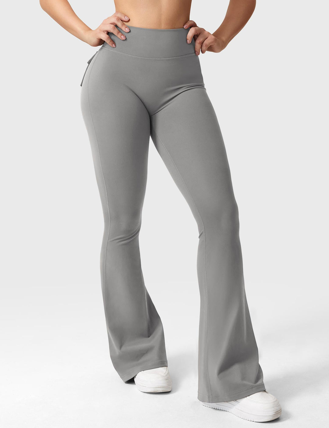 LuxeFit High-Waisted Flared Leggings – Sculpting & Supportive with Cargo Pockets