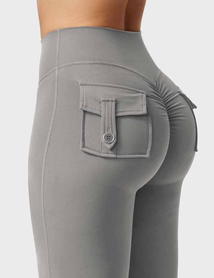 LuxeFit High-Waisted Flared Leggings – Sculpting & Supportive with Cargo Pockets