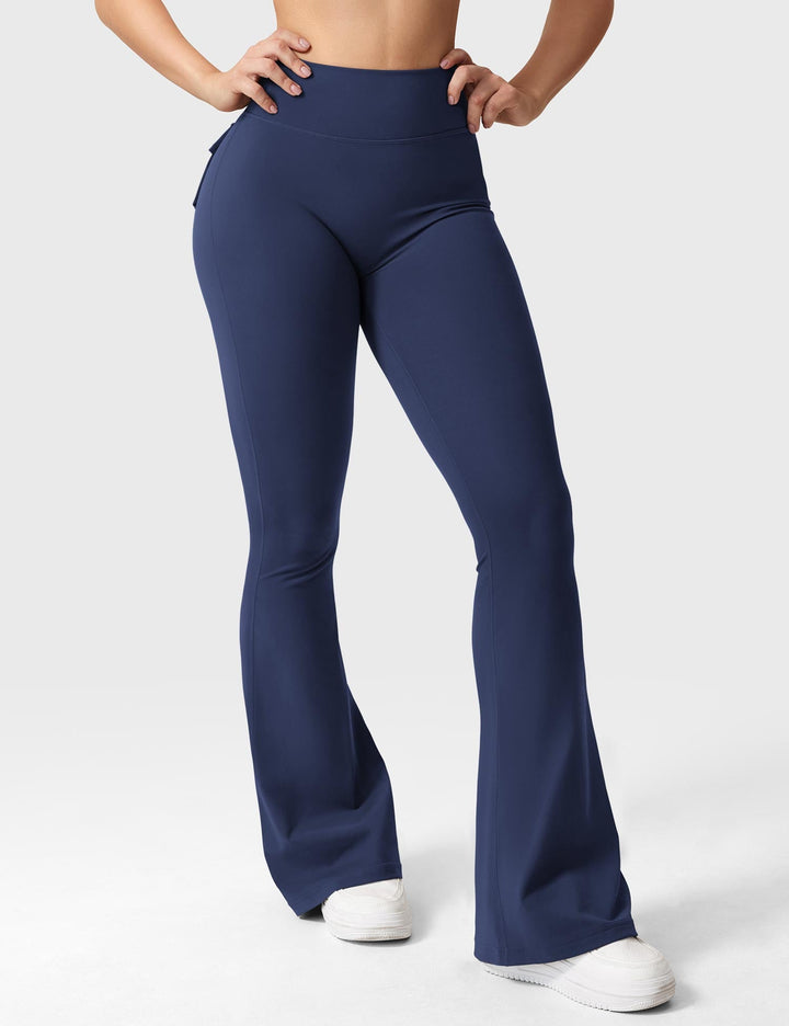 LuxeFit High-Waisted Flared Leggings – Sculpting & Supportive with Cargo Pockets