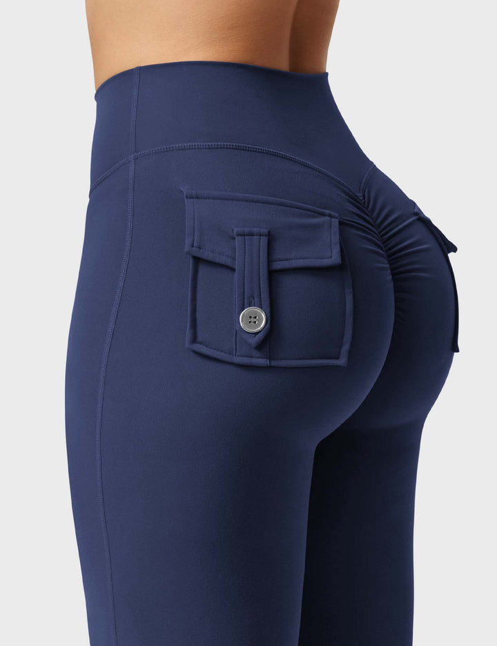 LuxeFit High-Waisted Flared Leggings – Sculpting & Supportive with Cargo Pockets